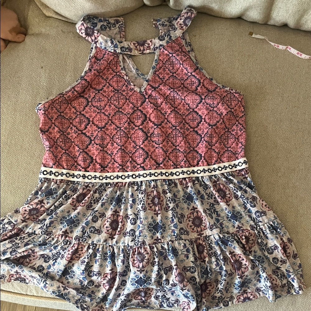 Jolt Pink and Blue Floral Top